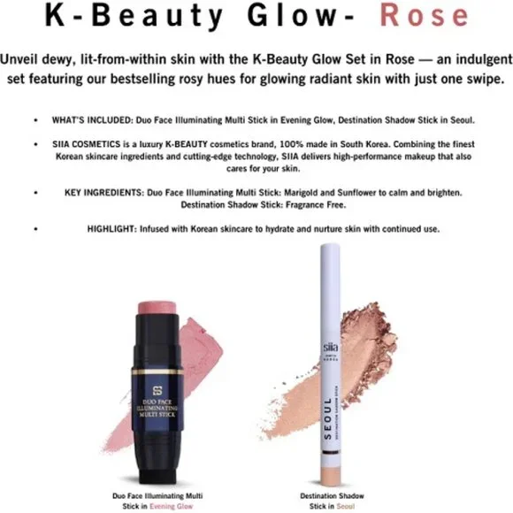 SIIA Cosmetics 2pc Beauty Glow Set Illuminating Multi Stick+Eyeshadow Stick~ROSE - Picture 4 of 5